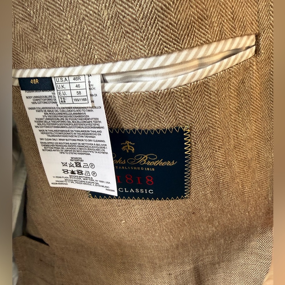 Brooks Brothers Classic Fit Linen 1818 Herringbone Sport Coat & Pants 46R/38x30 - Picture 7 of 9
